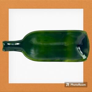 Green Recycled Pressed Flattened Wine Bottle Glass Cutting Board Upcycle Decor